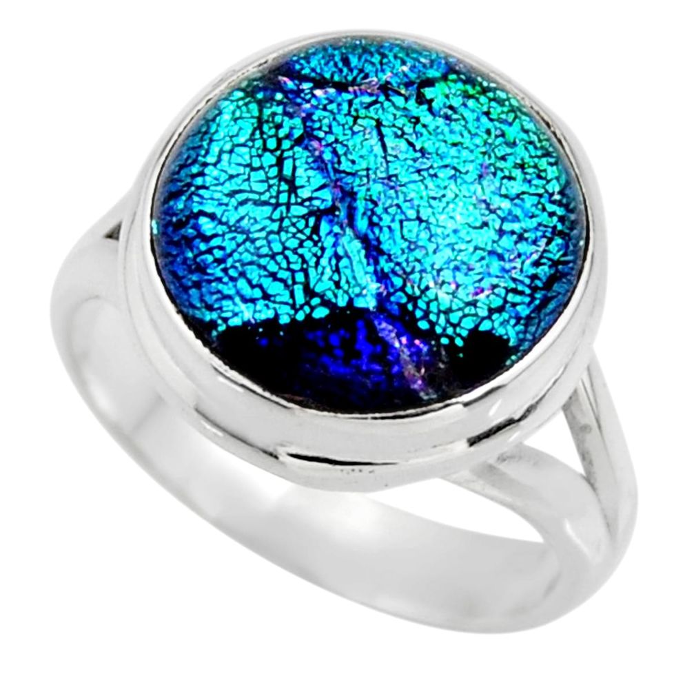 7.74cts multicolor dichroic glass 925 sterling silver ring size 6.5 r46016