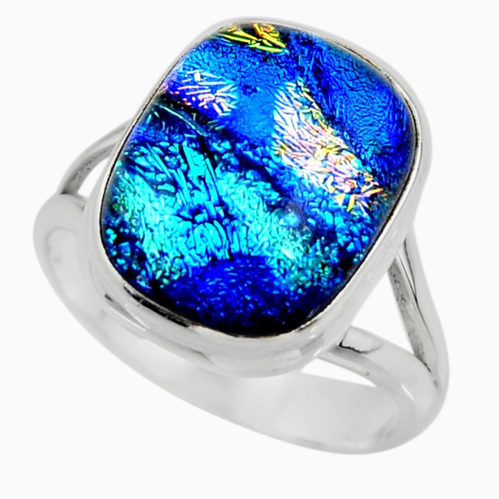10.75cts multicolor dichroic glass 925 sterling silver ring size 7.5 r46023