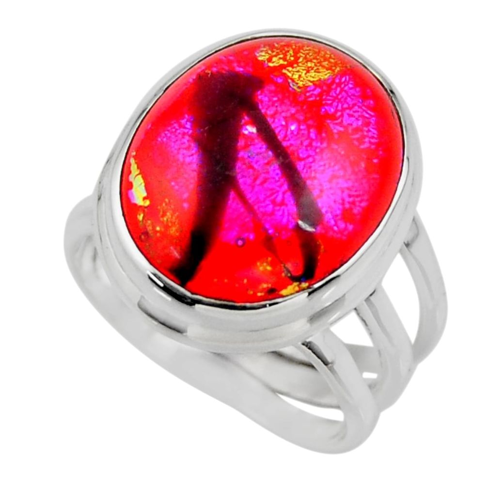 11.82cts multicolor dichroic glass 925 sterling silver ring size 5.5 r46028