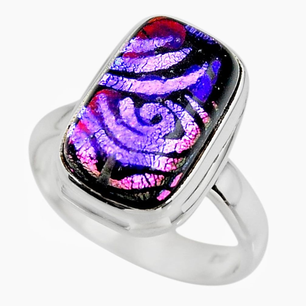 6.52cts multicolor dichroic glass 925 sterling silver ring size 7.5 r46033