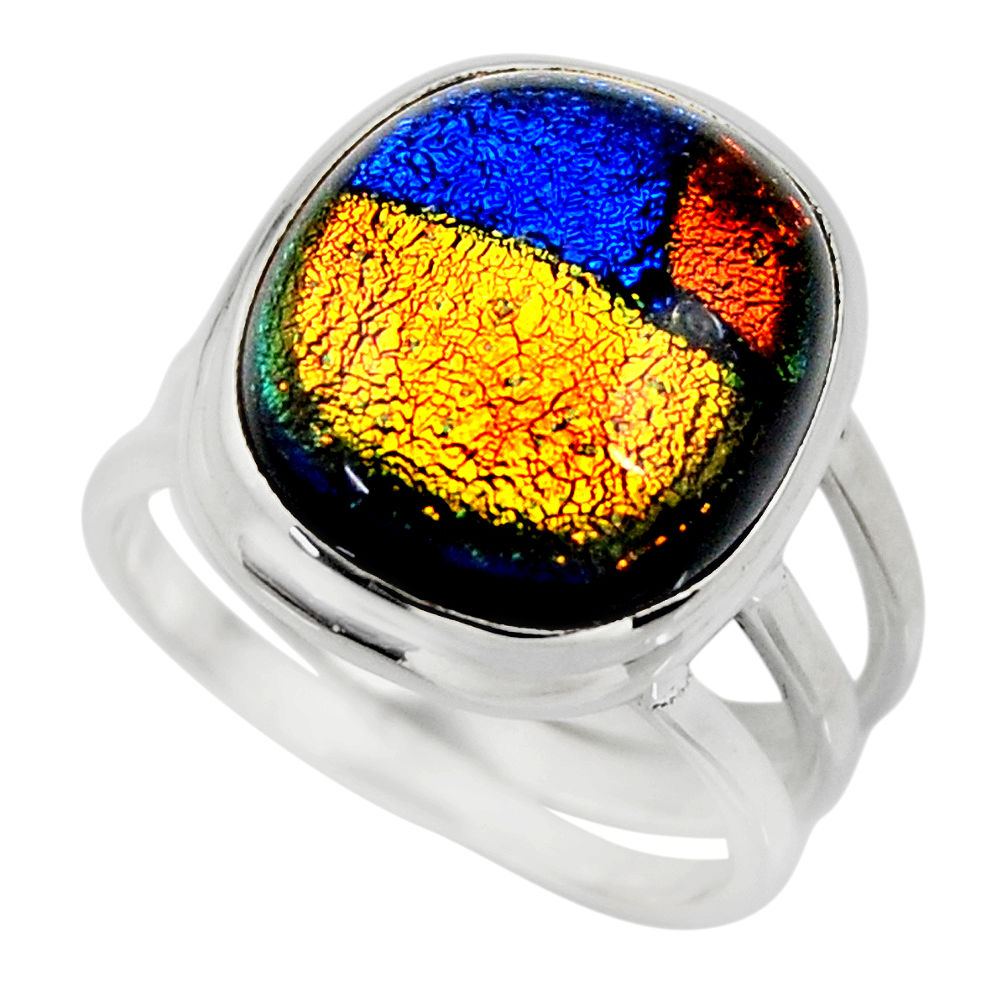 9.66cts multicolor dichroic glass 925 sterling silver ring size 6.5 r46038