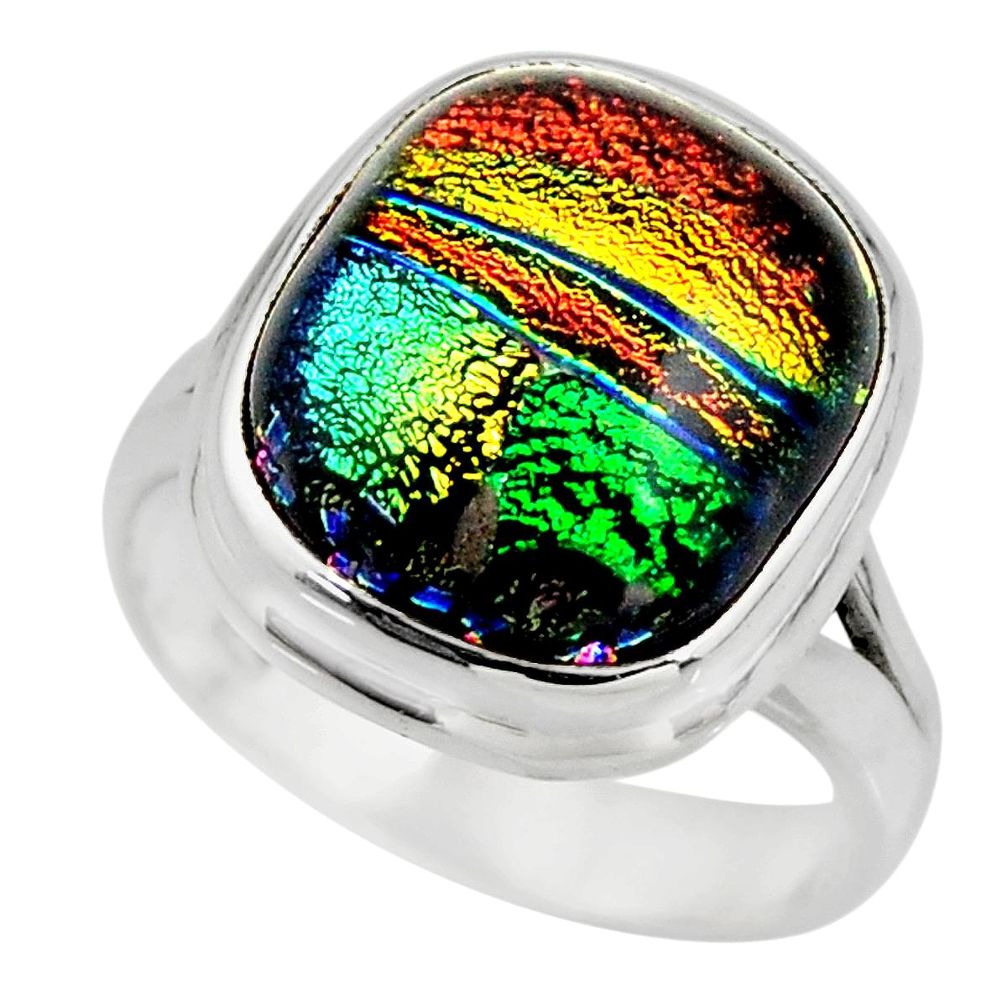 7.11cts multicolor dichroic glass 925 sterling silver ring size 6.5 r46051