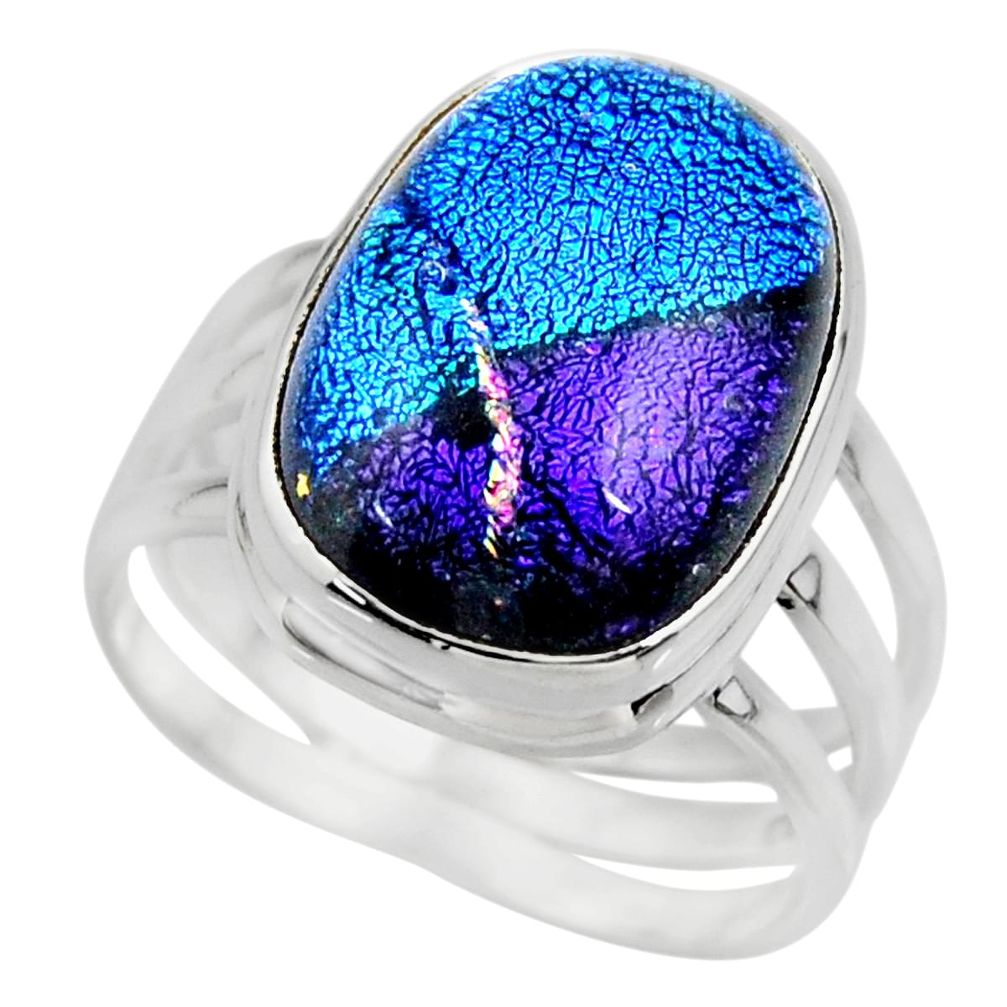10.38cts multicolor dichroic glass 925 sterling silver ring size 7.5 r46052