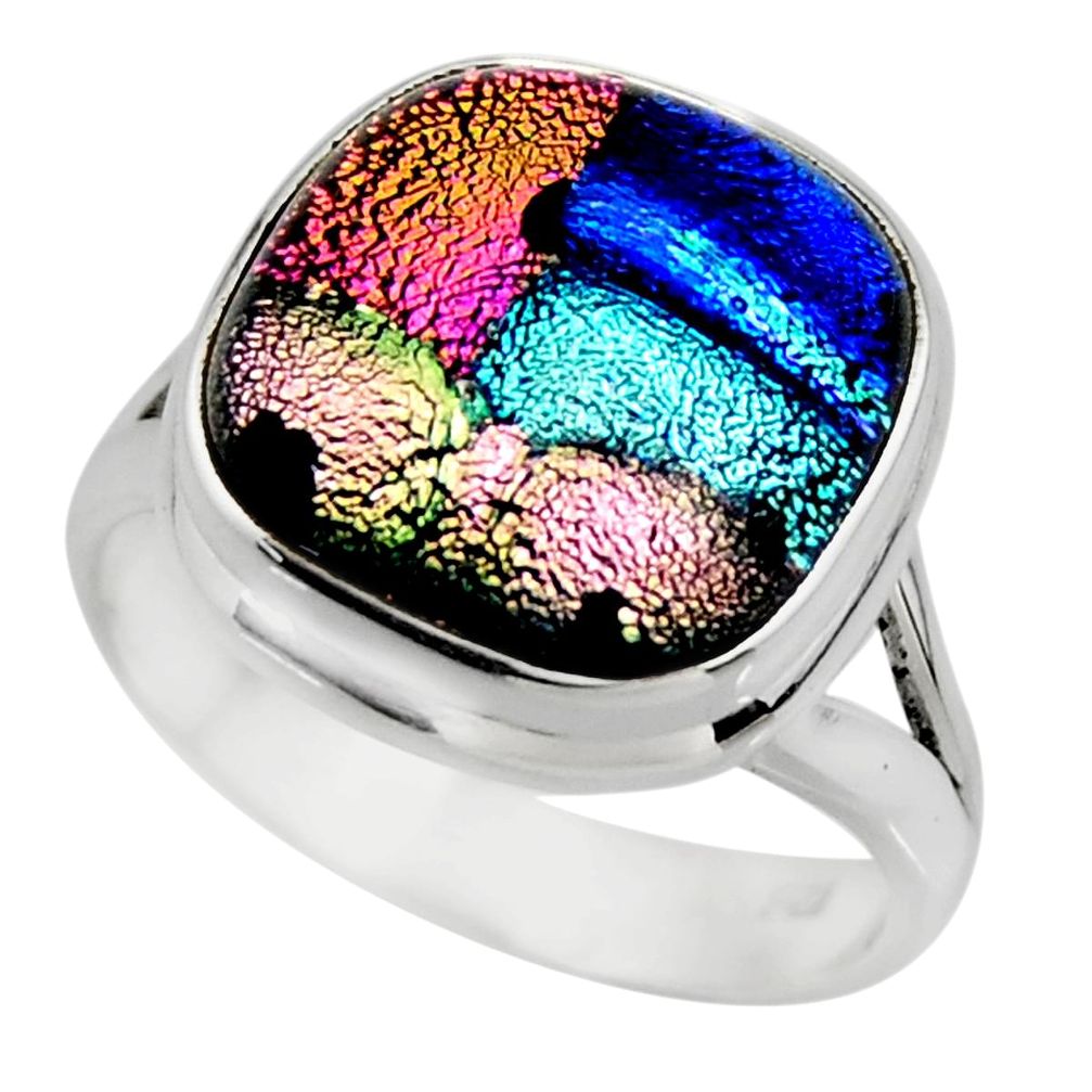 10.70cts multicolor dichroic glass 925 sterling silver ring size 7.5 r46054