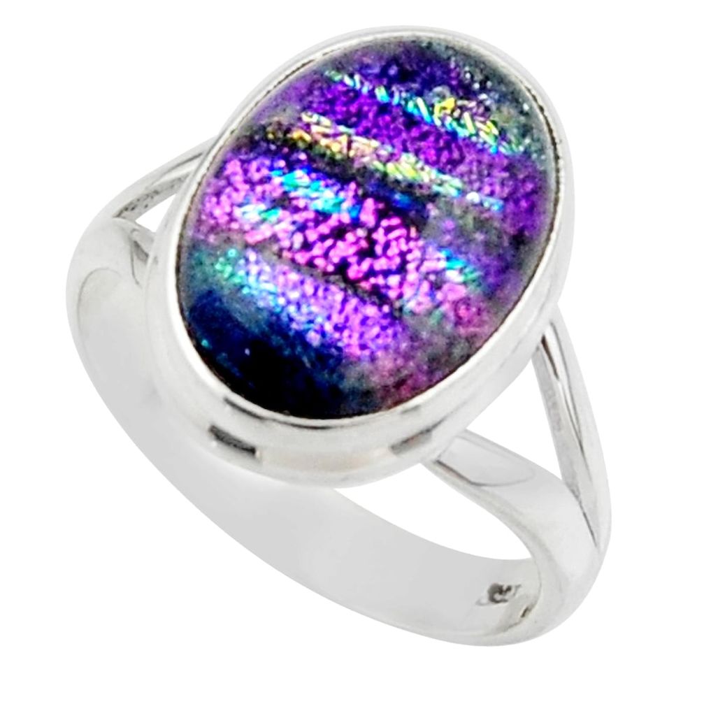 9.83cts multicolor dichroic glass 925 sterling silver ring size 8.5 r46718