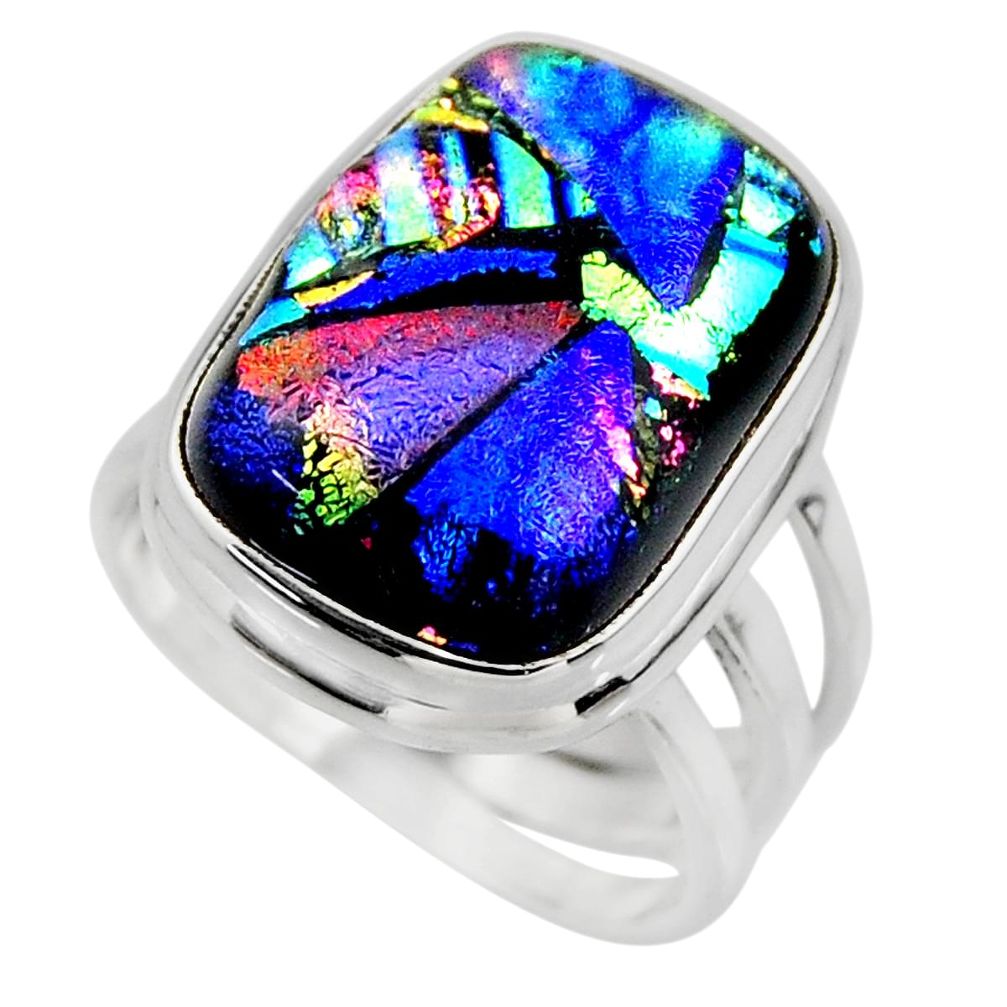 12.13cts multicolor dichroic glass 925 sterling silver ring size 6 r46030