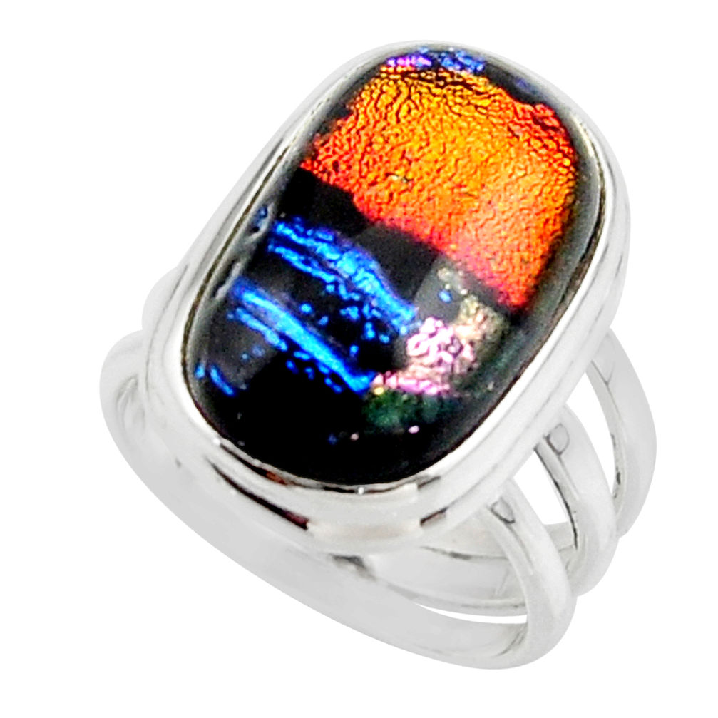 12.52cts multicolor dichroic glass 925 sterling silver ring size 6 r46717