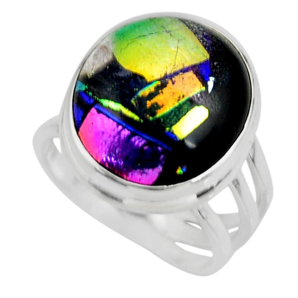 13.47cts multicolor dichroic glass 925 sterling silver ring size 7 r46027