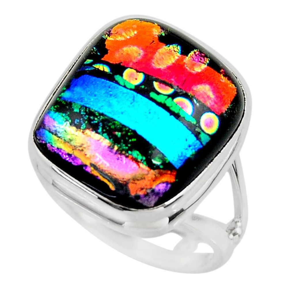 11.86cts multicolor dichroic glass 925 sterling silver ring size 7 r46036