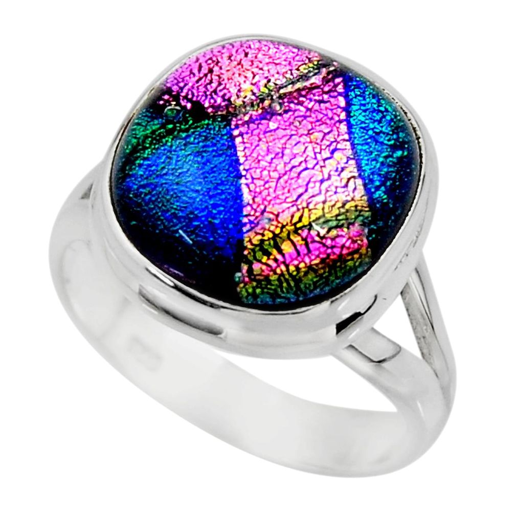 10.37cts multicolor dichroic glass 925 sterling silver ring size 7 r46049