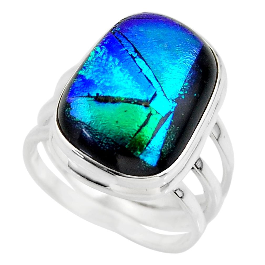 10.33cts multicolor dichroic glass 925 sterling silver ring size 7 r46055