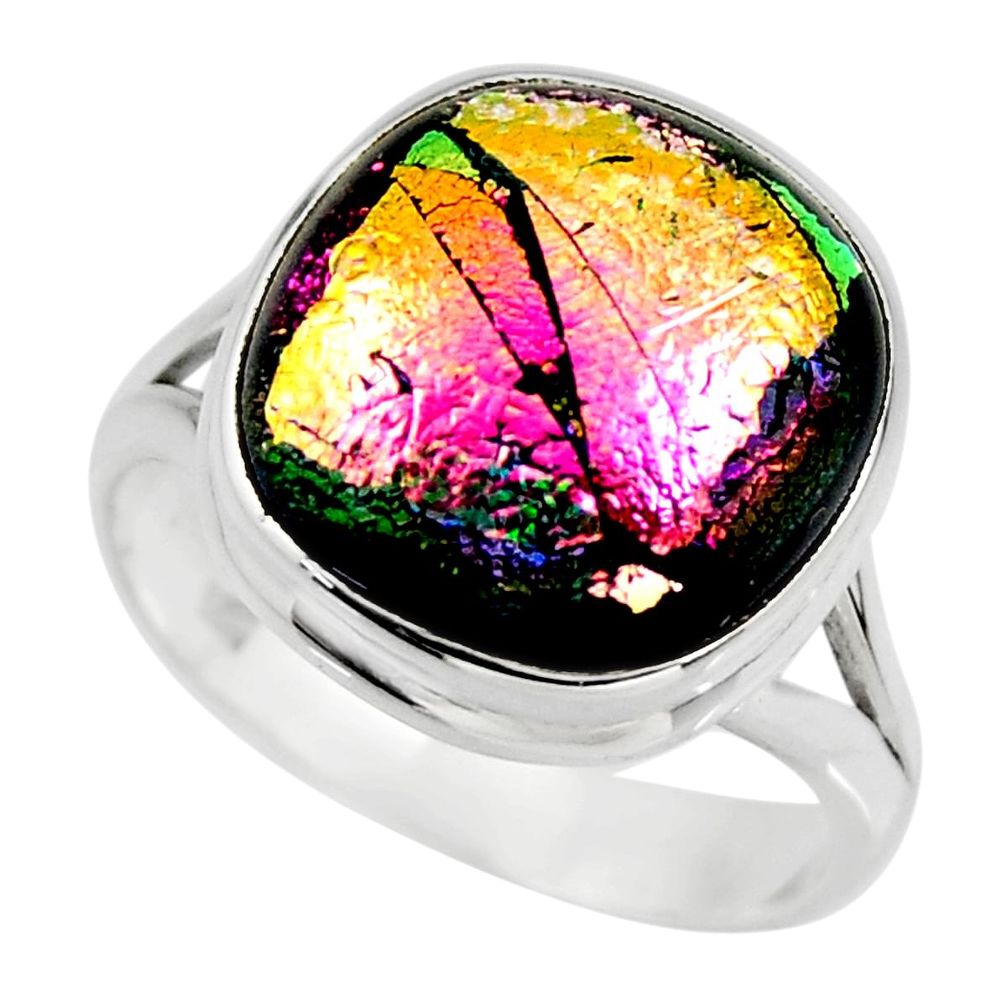 10.60cts multicolor dichroic glass 925 sterling silver ring size 8 r46056