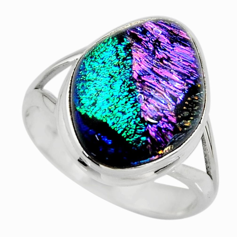 11.15cts multicolor dichroic glass 925 sterling silver ring size 9 r46026