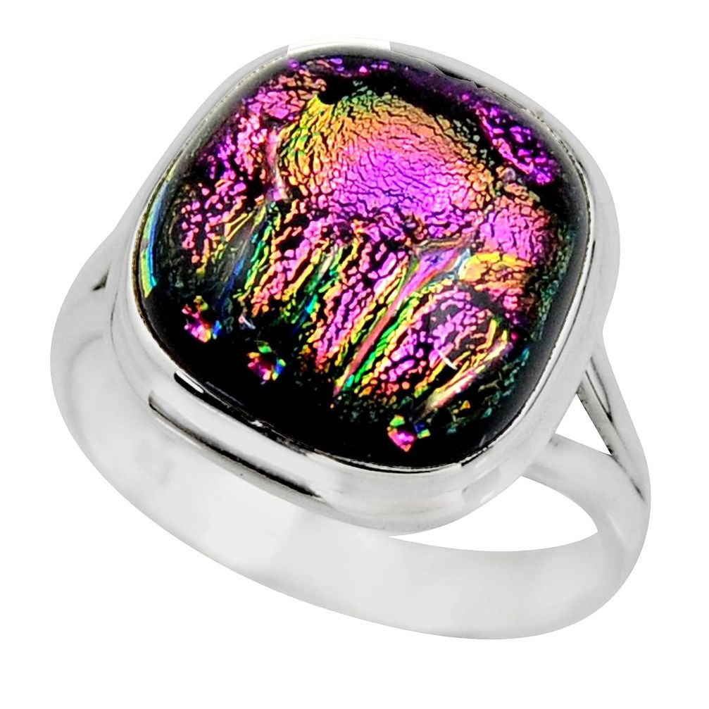 10.35cts multicolor dichroic glass 925 sterling silver ring size 9 r46042