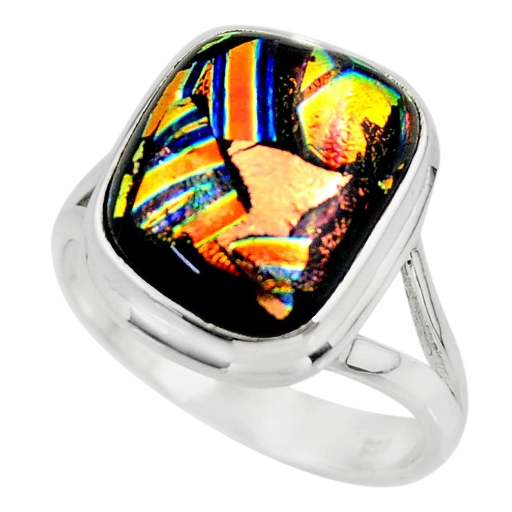 10.34cts multicolor dichroic glass 925 sterling silver ring size 9 r46045