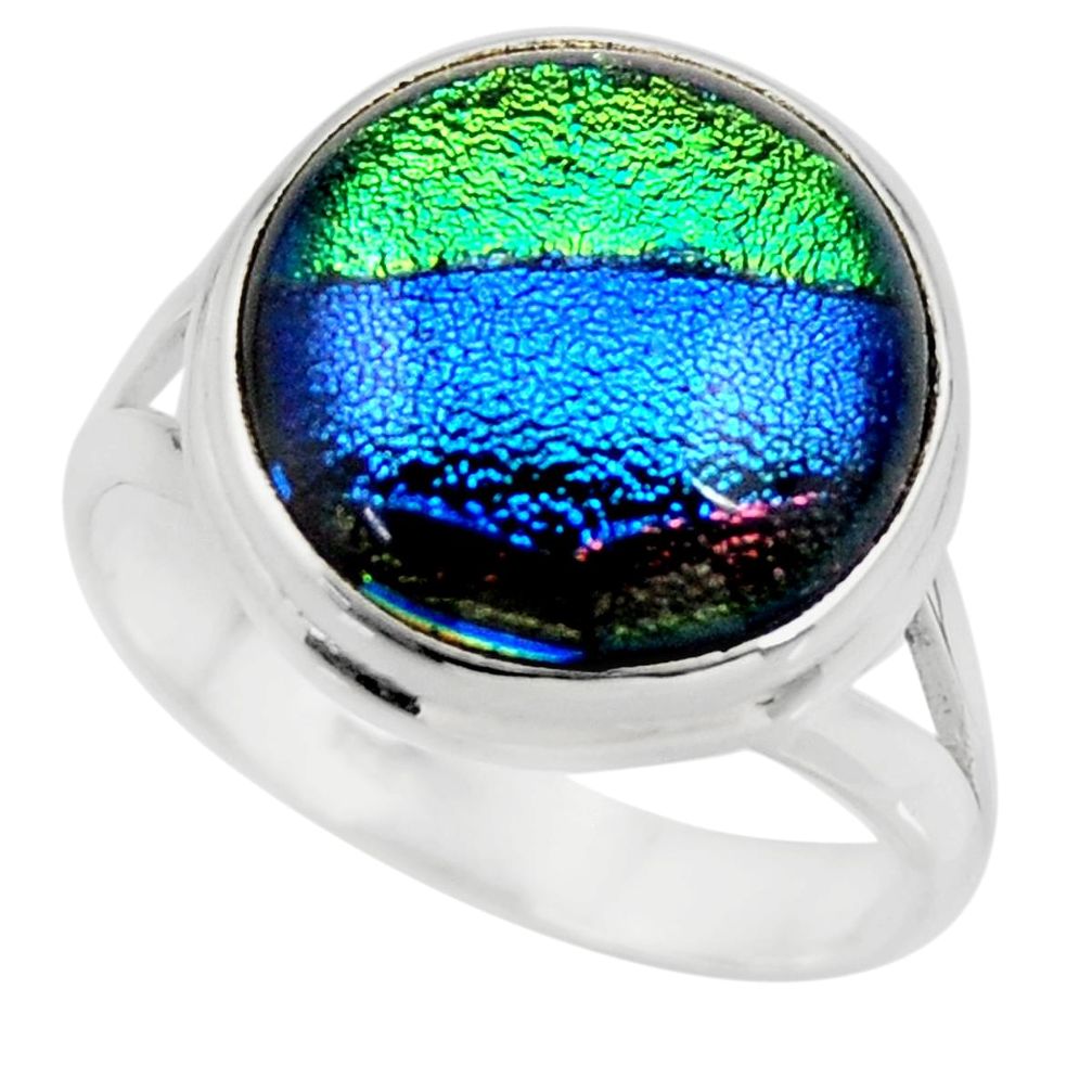 10.94cts multicolor dichroic glass 925 sterling silver ring size 9 r46046