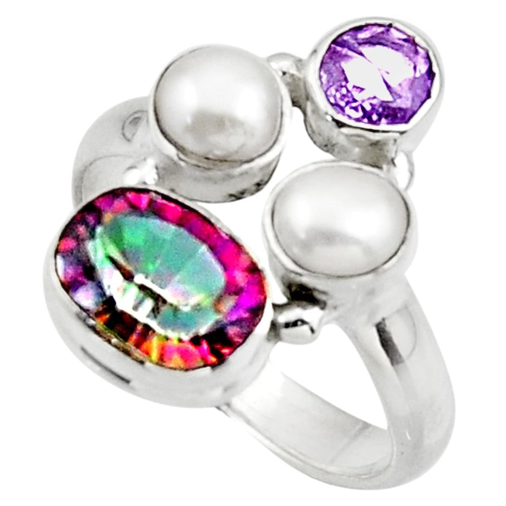 6.07cts multicolor rainbow topaz amethyst 925 sterling silver ring size 8 r44683