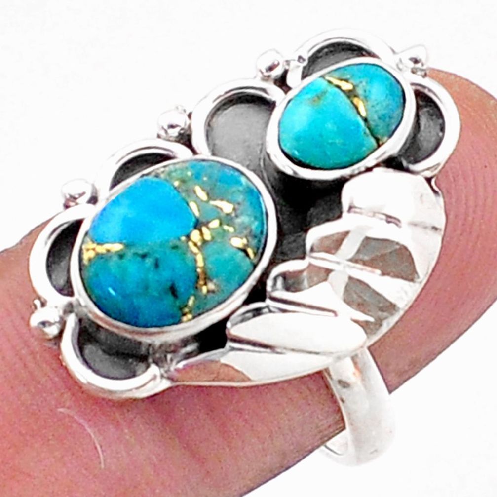 4.38cts southwestern style blue copper turquoise 925 silver ring size 7.5 t62221