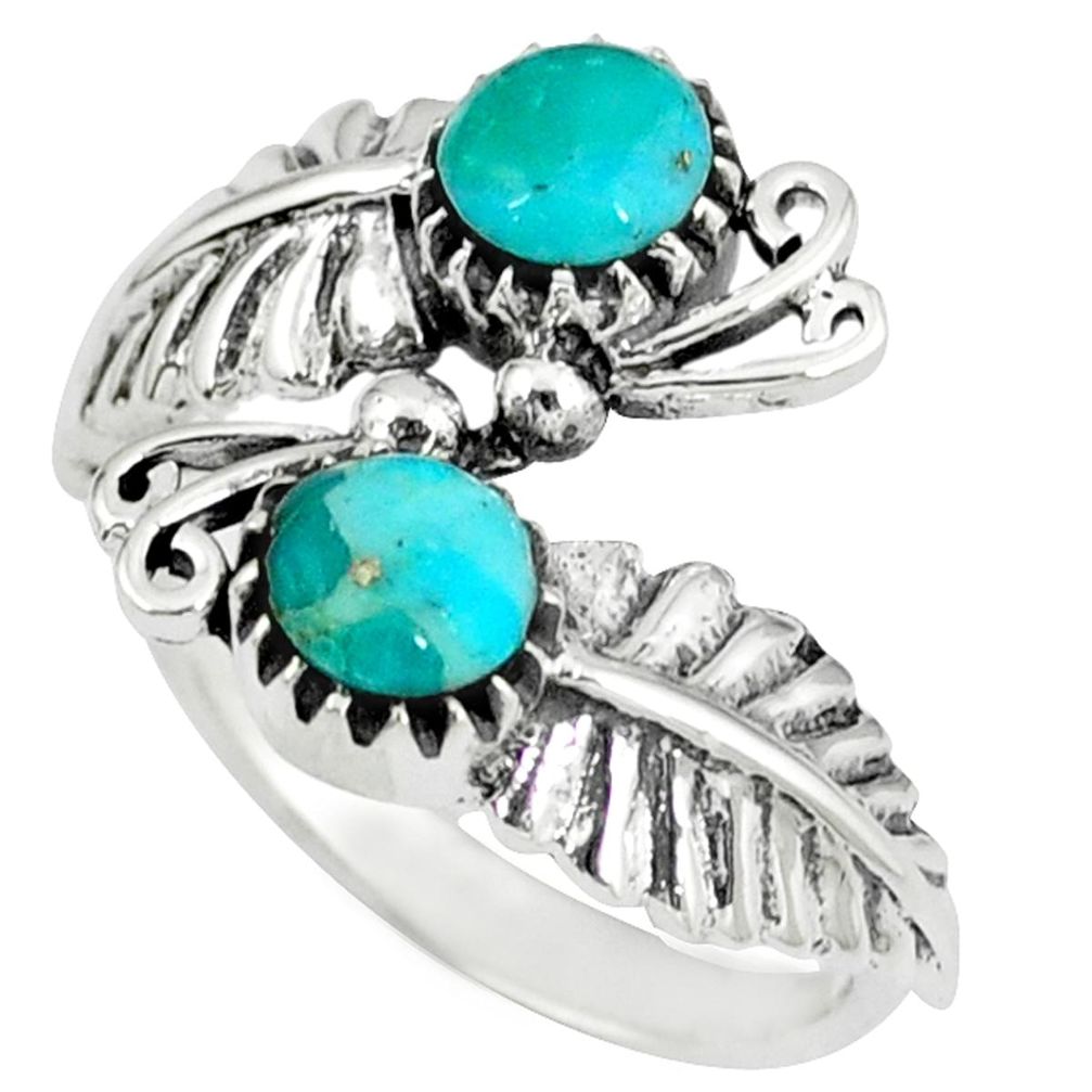 Native american natural arizona turquoise round 925 silver ring size 8.5 c10398