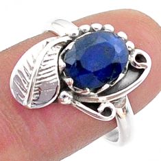 2.98cts southwestern style natural blue sapphire oval silver ring size 8 t62212