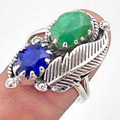 7.78cts southwestern style natural emerald sapphire silver ring size 8 t62318