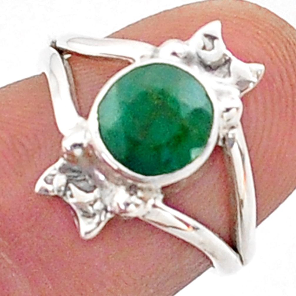 2.28cts southwestern style natural green emerald 925 silver ring size 5.5 t62428