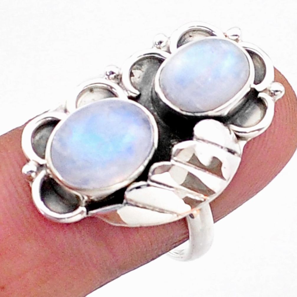 7.59cts southwestern style natural rainbow moonstone silver ring size 8 t62238