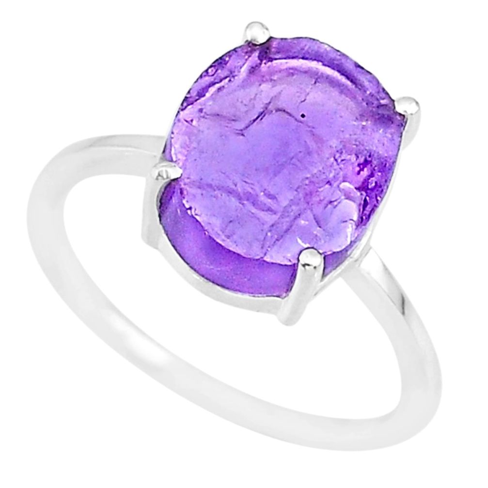 5.35cts natural 10x12mm amethyst raw 925 sterling silver ring size 8 r90007