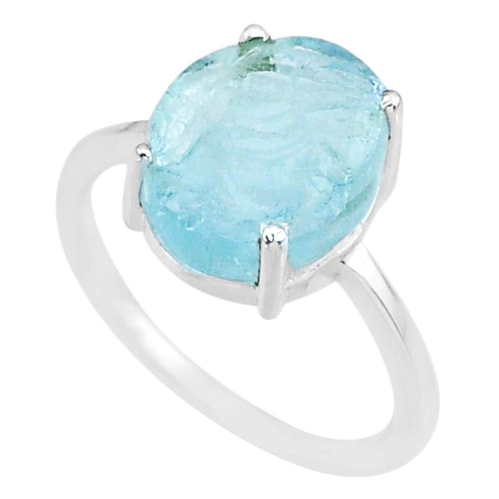 5.52cts natural 10x12mm aquamarine raw 925 sterling silver ring size 8 r90024