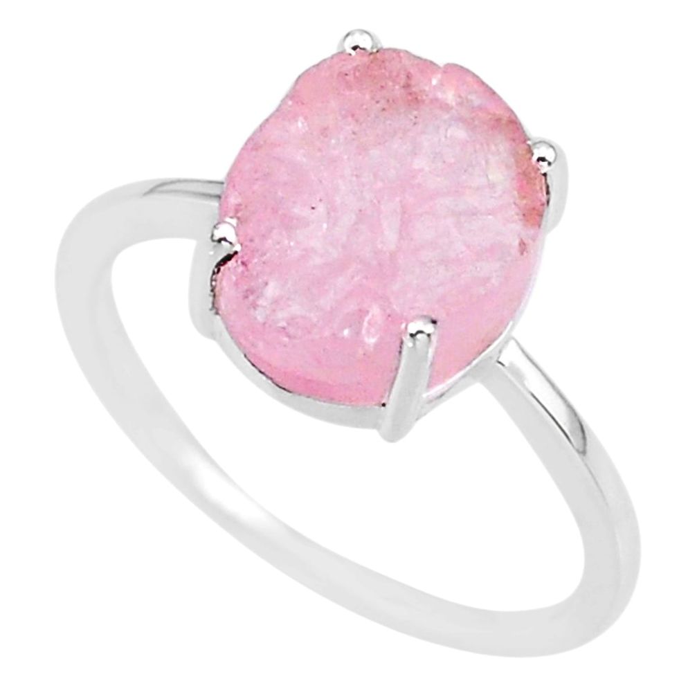 4.96cts natural 10x12mm morganite raw 925 sterling silver ring size 9 r90035