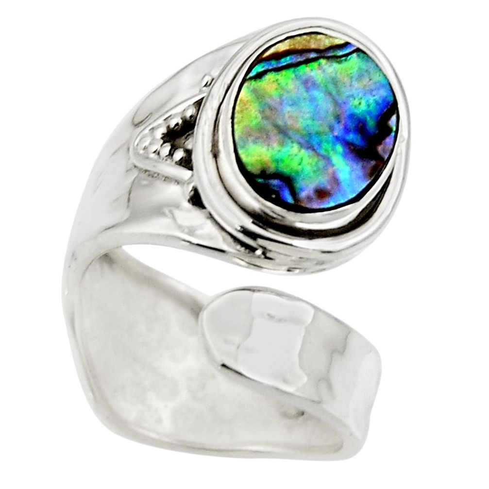 4.23cts natural abalone paua seashell 925 silver adjustable ring size 5.5 r49746