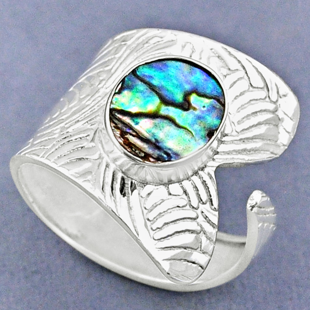 2.97cts natural abalone paua seashell 925 silver adjustable ring size 9.5 r63345