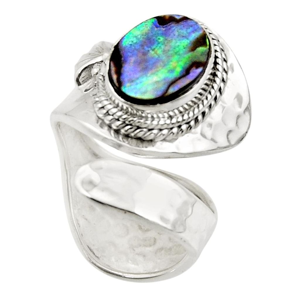 4.53cts natural abalone paua seashell 925 silver adjustable ring size 6 r49748