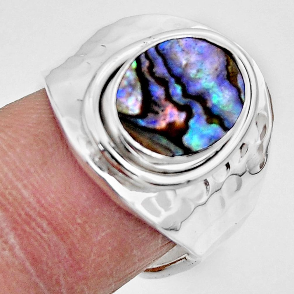 4.47cts natural abalone paua seashell 925 silver adjustable ring size 6 r49760