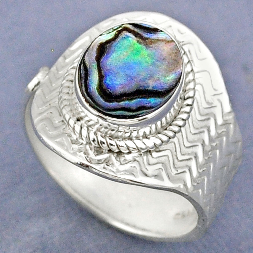 3.64cts natural abalone paua seashell 925 silver adjustable ring size 8 r63299