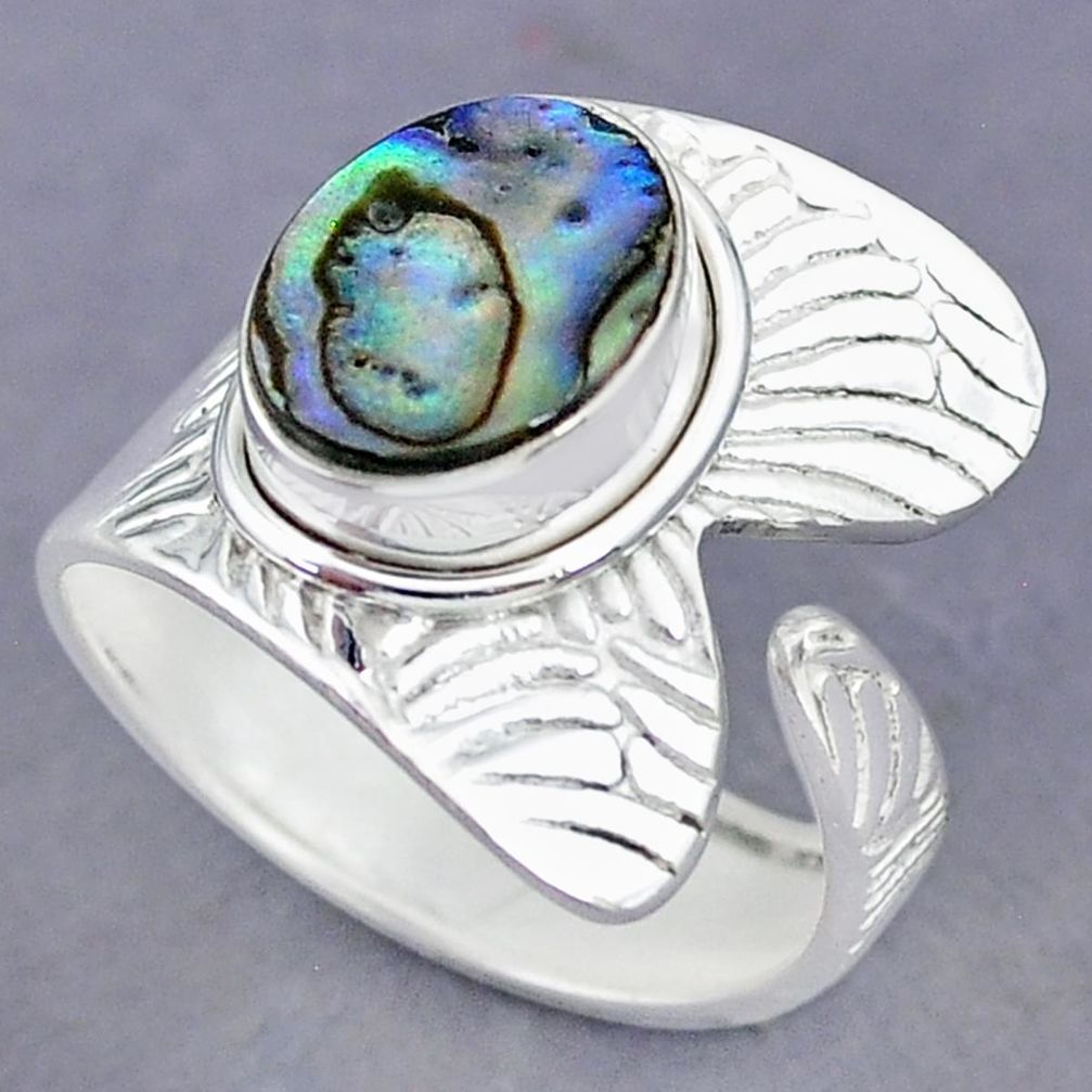 3.90cts natural abalone paua seashell 925 silver adjustable ring size 9 r90509