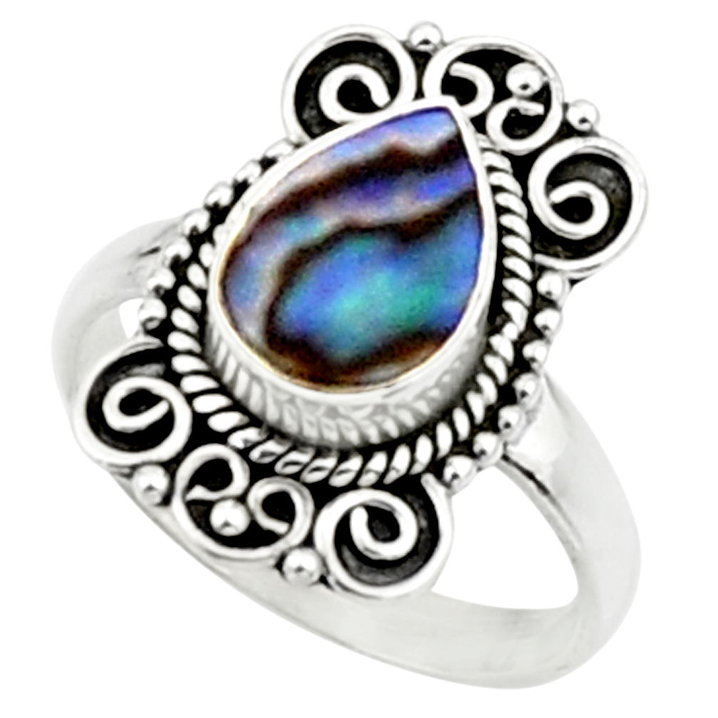 2.44cts natural abalone paua seashell 925 silver solitaire ring size 8.5 r52343