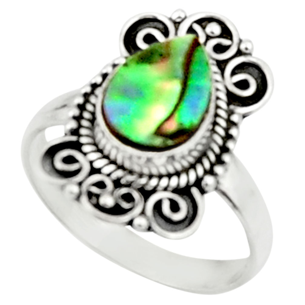 2.58cts natural abalone paua seashell 925 silver solitaire ring size 7.5 r52358