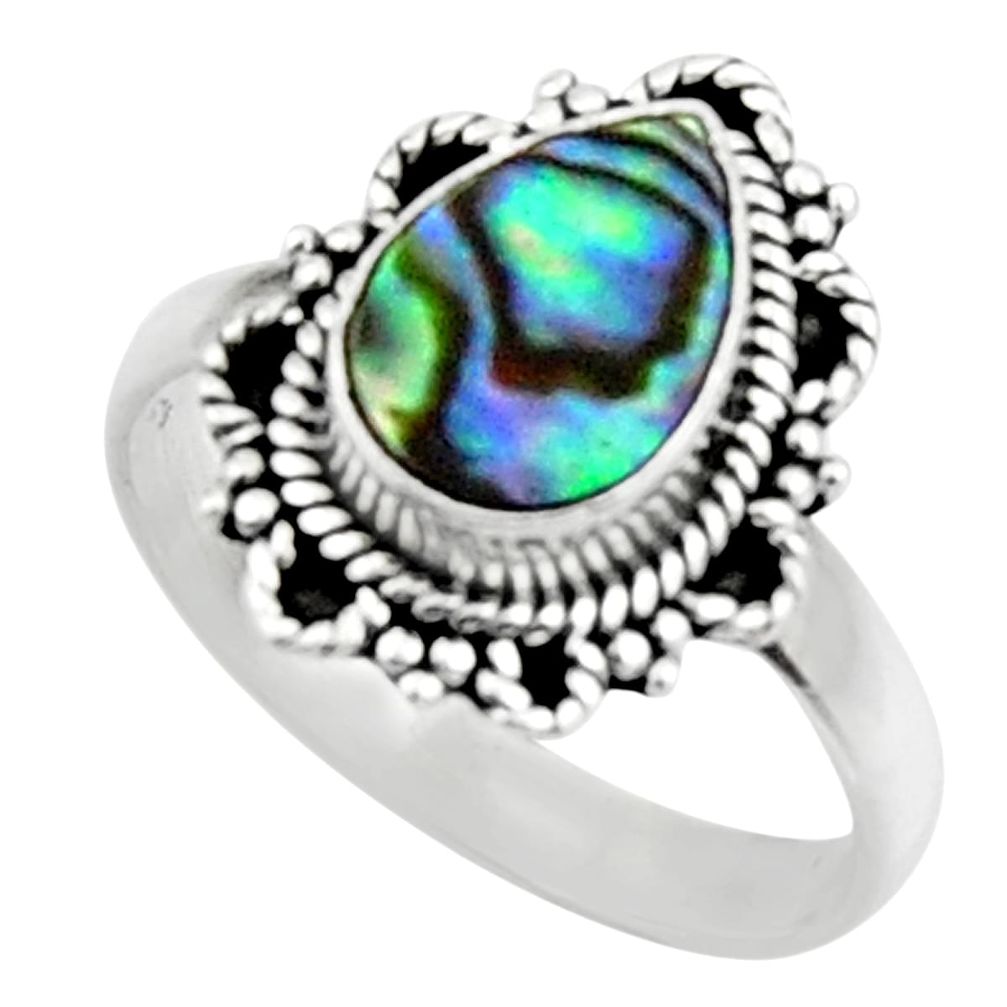 2.44cts natural abalone paua seashell 925 silver solitaire ring size 7.5 r52568