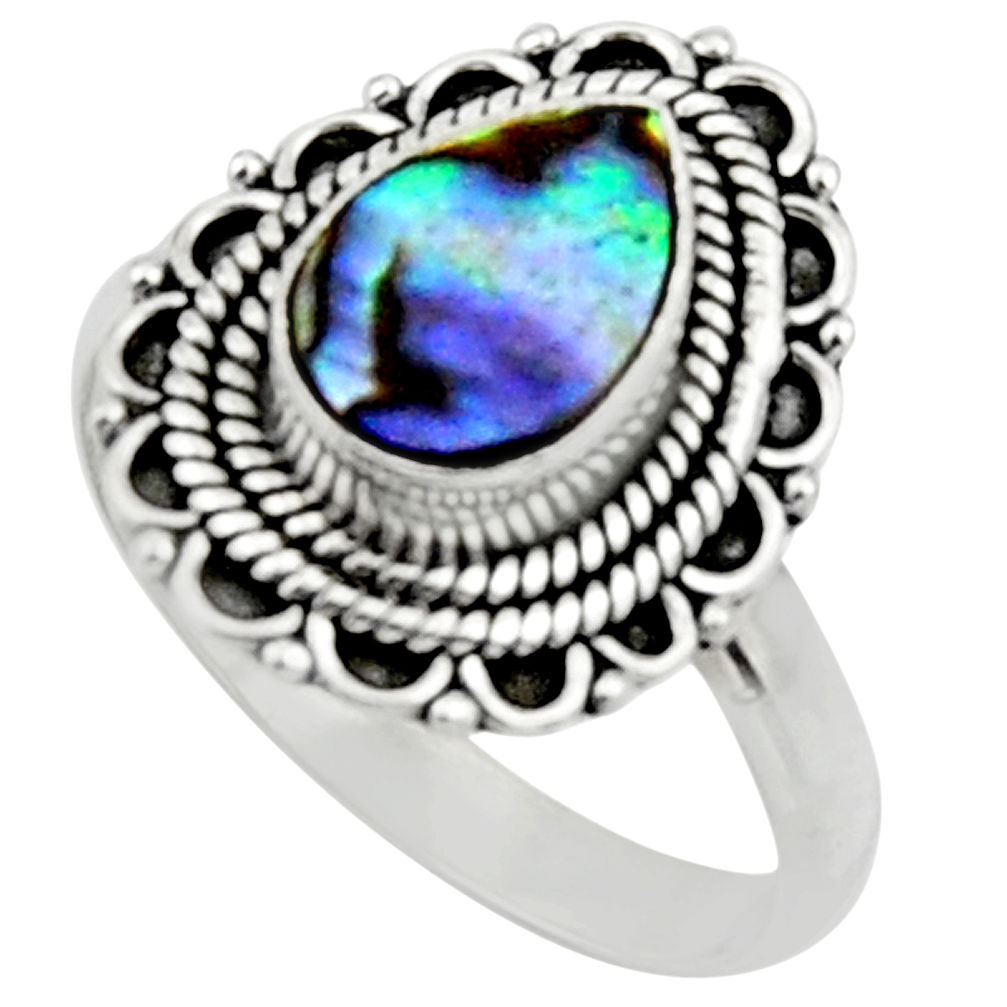 2.68cts natural abalone paua seashell 925 silver solitaire ring size 8.5 r52577