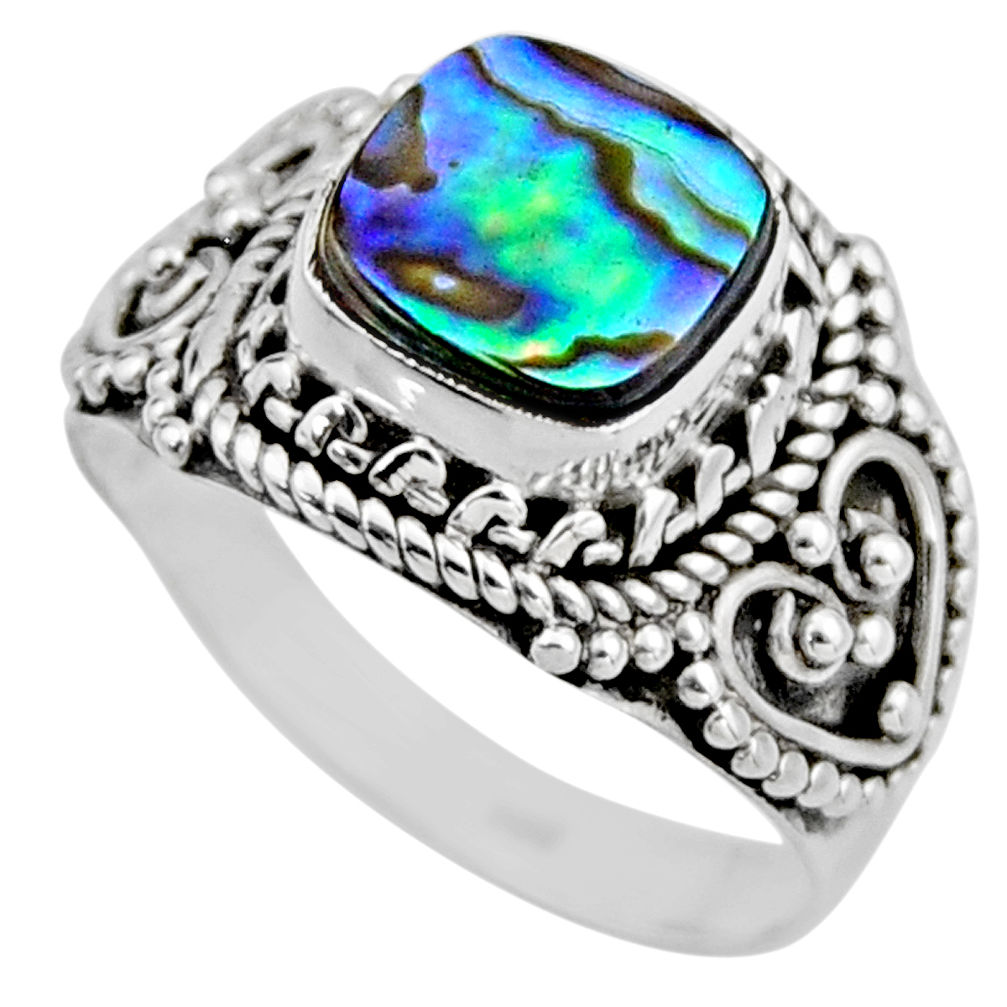 3.22cts natural abalone paua seashell 925 silver solitaire ring size 6.5 r53354