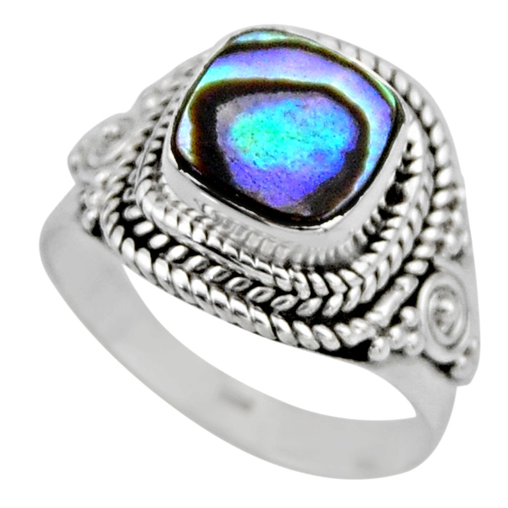 3.13cts natural abalone paua seashell 925 silver solitaire ring size 6.5 r53381