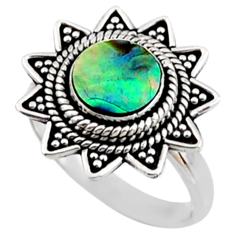 2.78cts natural abalone paua seashell 925 silver solitaire ring size 8.5 r54309