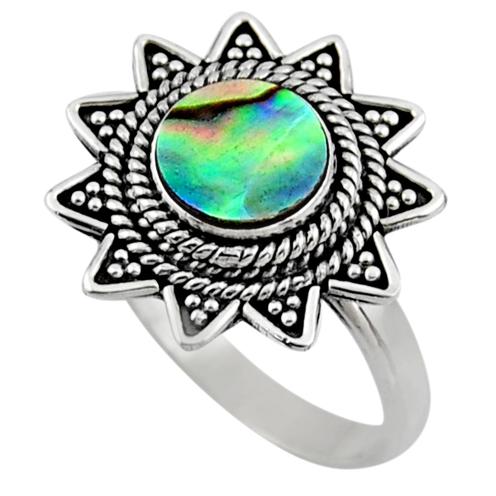2.44cts natural abalone paua seashell 925 silver solitaire ring size 8.5 r54329