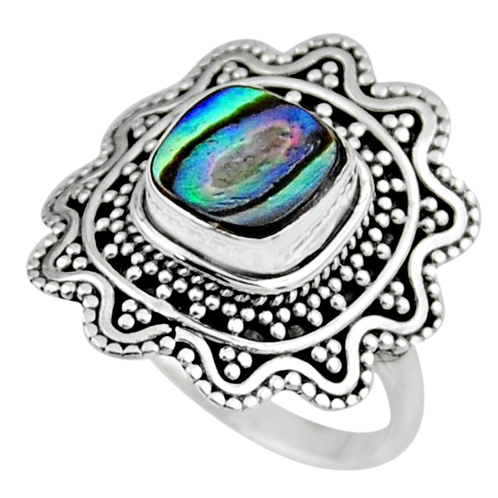 2.35cts natural abalone paua seashell 925 silver solitaire ring size 6.5 r54345
