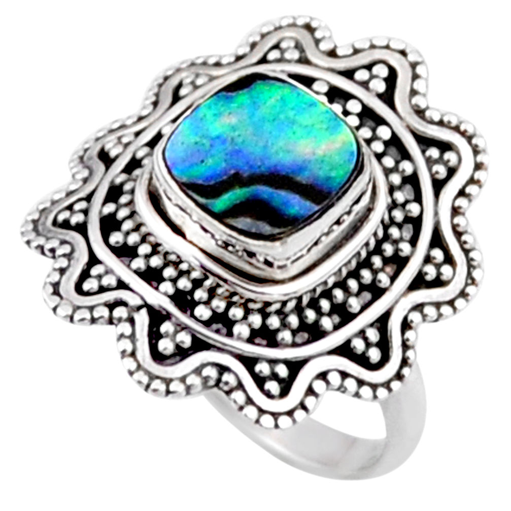 2.44cts natural abalone paua seashell 925 silver solitaire ring size 7.5 r54387