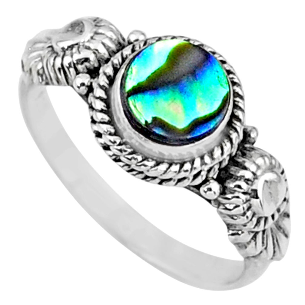 0.91cts natural abalone paua seashell 925 silver solitaire ring size 6.5 r57363
