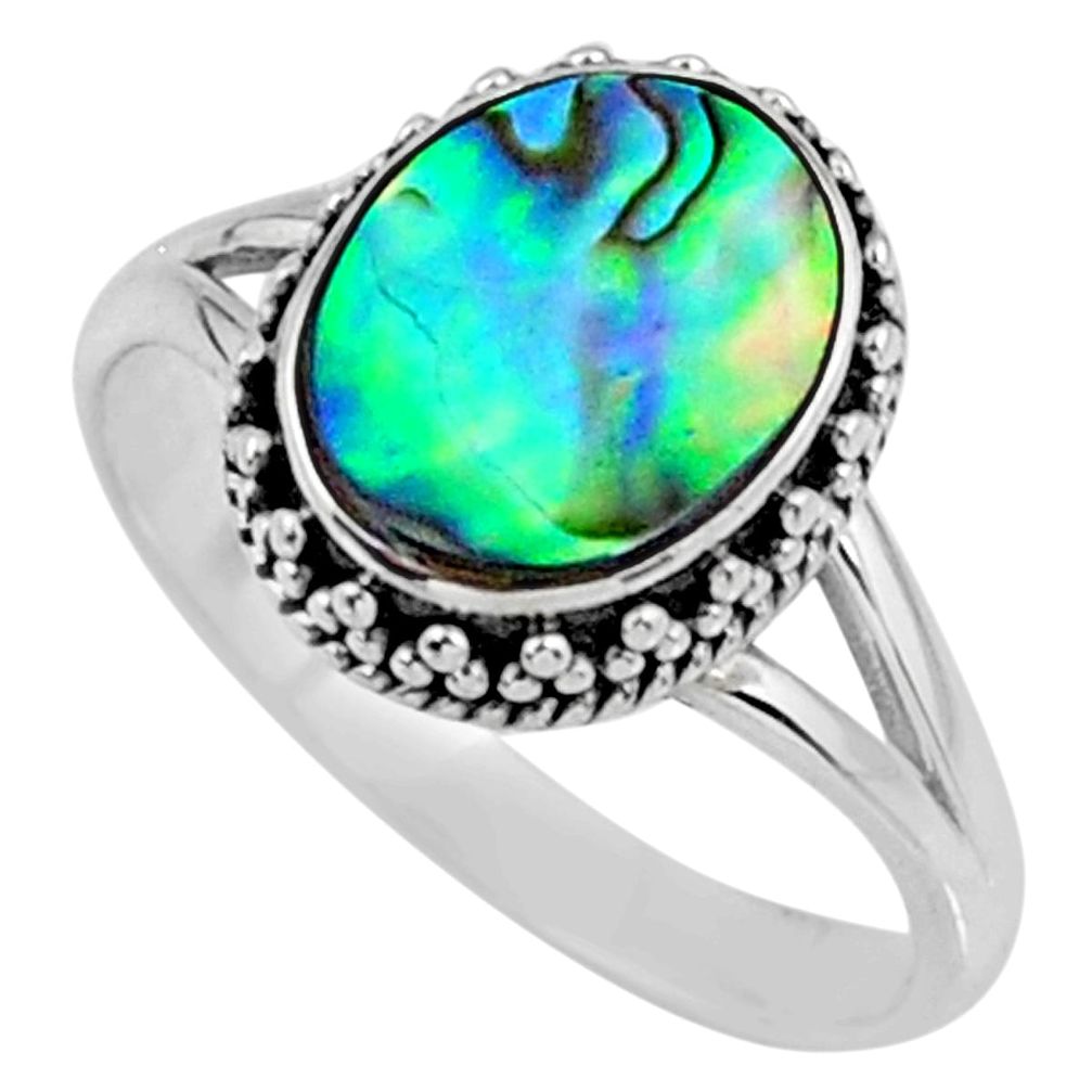 3.29cts natural abalone paua seashell 925 silver solitaire ring size 7.5 r57386