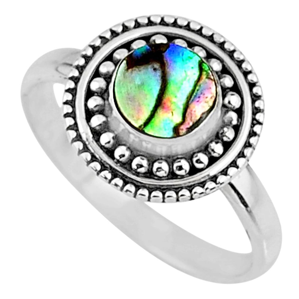 0.85cts natural abalone paua seashell 925 silver solitaire ring size 7.5 r57426