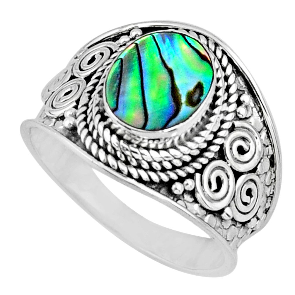 2.90cts natural abalone paua seashell 925 silver solitaire ring size 7.5 r57966